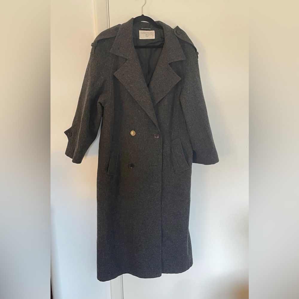 100% Wool Vintage Grey Oversized Trench Coat